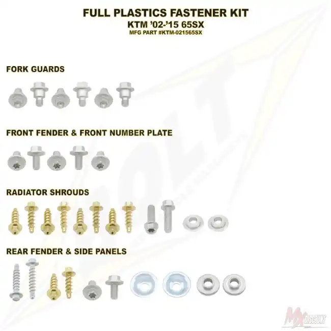 Bolt Full Plastic Bevestigings Kit ktm sx 65 02-15 Nieuw