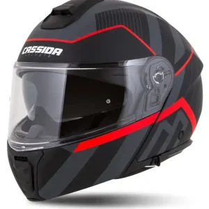 Actieprijs Cassida Modulo 2.1 Profile flip-up motorhelm mat zwart-grijs-rood XS