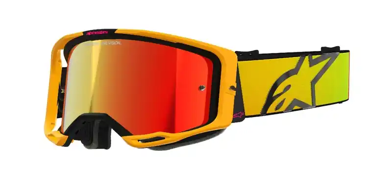 Alpinestars Vision 8 Corp motorcrossbril geel-roze met gespiegelde rode lens Beperkt Aanbod