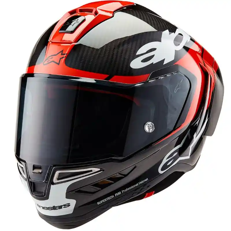 Weekendaanbieding Alpinestars Supertech R-10 Element carbon fluo integraalhelm voor motorfietsen, rood-wit XS