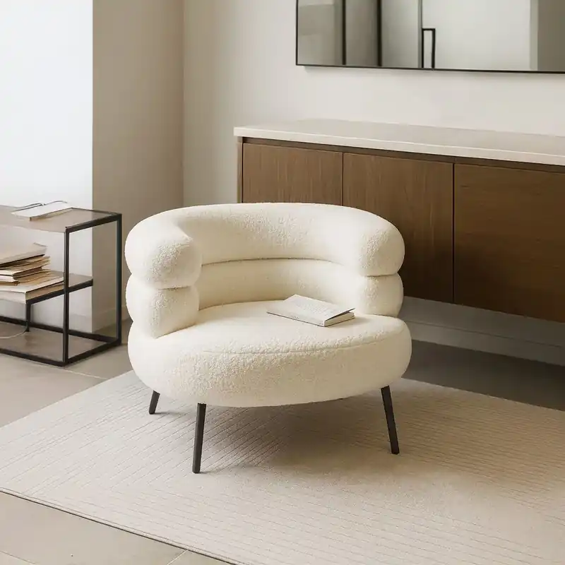 Bouclé fauteuil Divit PS16 comfortabele ronde lounge fauteuil Direct Verzonden