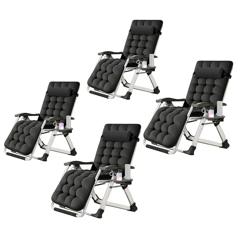 Rechtstreeks Van De Fabrikant Set van 4 opvouwbare tuinstoelen Divit SR11 ligstoelen ligstoelen met metalen kussen zwart