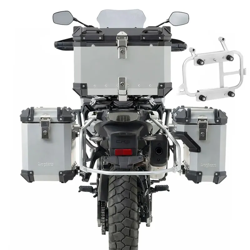 Merkproduct Set aluminium koffers + topkoffer voor CFMOTO 1000 MT-X 2026 + adapters voor originele kofferrek + bagagedrager achter Bagtecs ADSX130 zilver