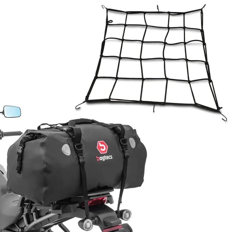 Beperkte Voorraad Set: Motor Buddyseat Tas XF80 Dry Bag Waterbestendig Volumen 80l + Bagagenet motorfiets universeel inzetbare