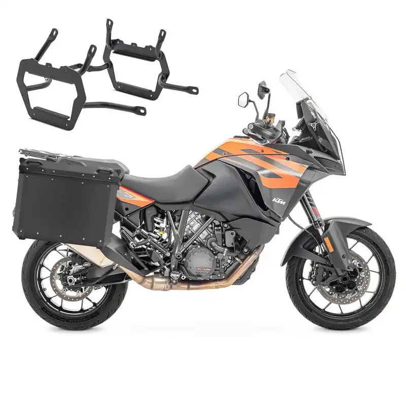 Express Levering Set Aluminium Zijkoffers + kofferrek voor KTM 1290 Super Adventure / R / S / T 15-20 Koffers Bagtecs QP48 zwart