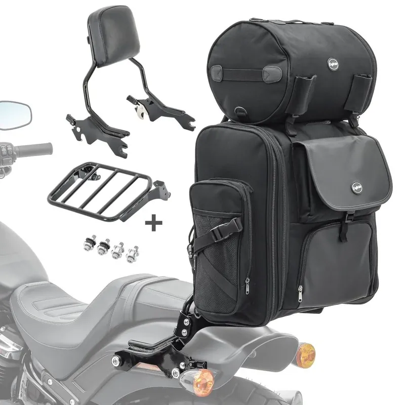 Sissy Bar + achtertas geschikt compatibel met chopper / custombikes / 114 18-25 R1 Craftride met bagagerek zwart Gratis Retour