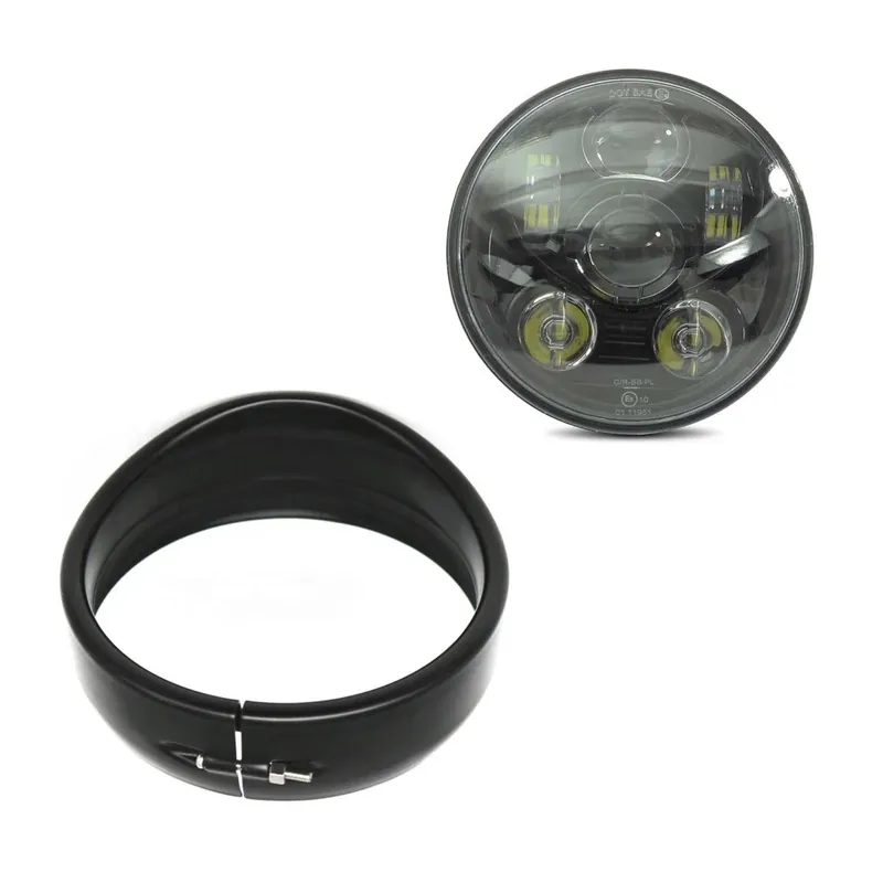 Finale Uitverkoop Koplamp Motorfiets LED met Koplampring 5,75" compatibel met Harley Davidson Craftride zwart