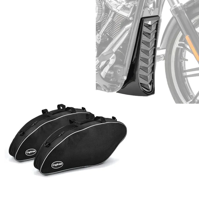 Gereduceerde Prijs Set: Binnentassen passend voor Harley Davidson Sport Glide 18-25 zadeltassen Craftride + Belly pan passend voor Harley Davidson Softail 18-25 Radiator protector Craftride CV4