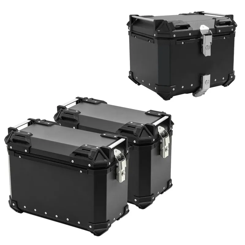 Gereduceerde Prijs Set aluminium zijkoffers + topkoffer 55L compatibel met Triumph Tiger 1200 Explorer / XC / XR Bagtecs XW38 zwart