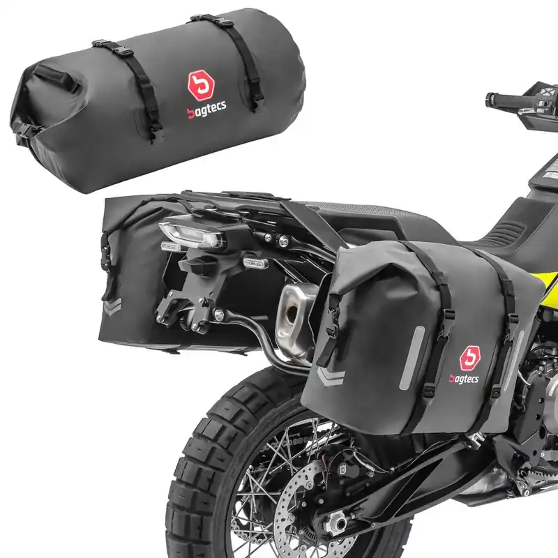 Gecertificeerd Motor Zadeltassen met bagagerol Bagtecs WP8 + RB50 Dry Bag 110 Liter