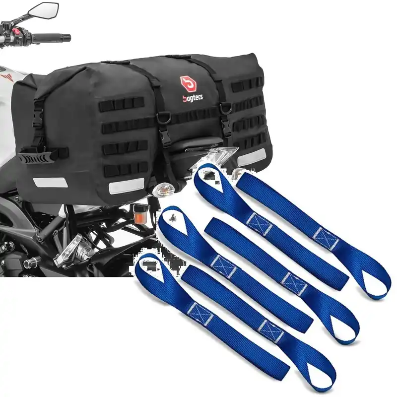 Set: Motorfiets Achterzak SX70 Buddyseat Tas 70Ltr wb. zw Bagtecs met Sjorriemen voor spanbanden, 6er Mega Pack Blue Nieuw