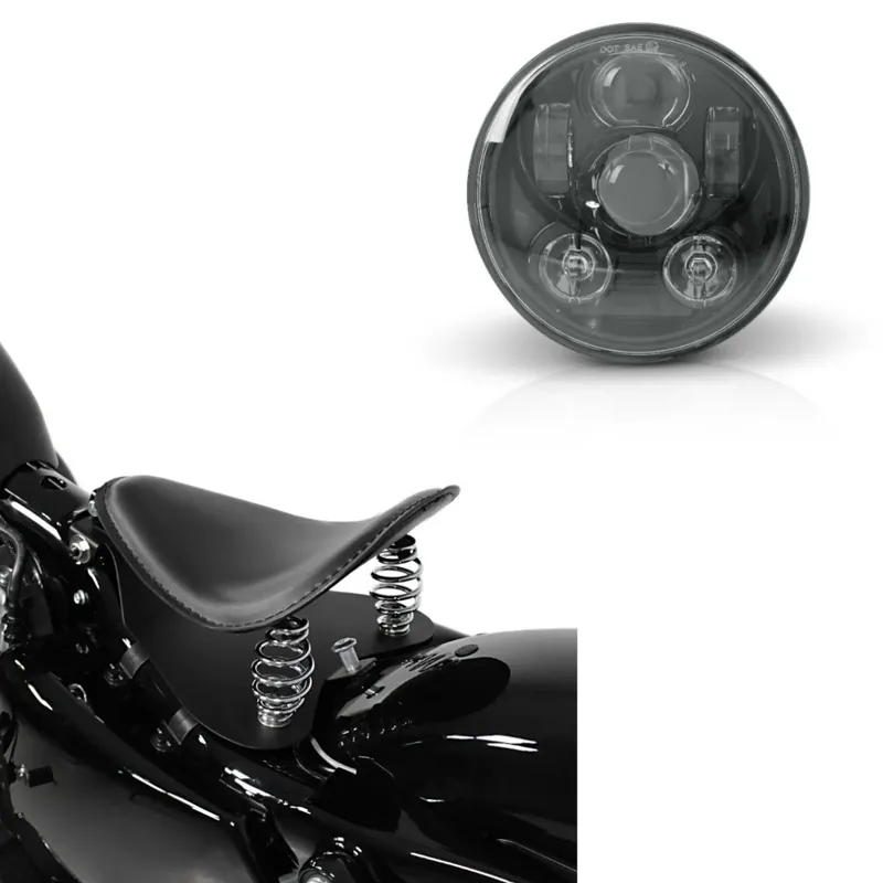 Aanbieding Set: Motorfiets Solo Bobber Zadel Craftride met base plate in zwart + LED Koplamp 5,75" compatibel met Harley Davidson Lamp zwart Craftride