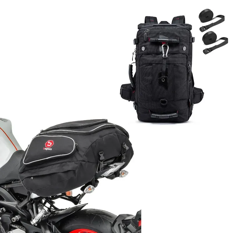 Betaalbaar Set: Motorfiets Buddyseat tas X50 achterste zadeltas 50Ltr in + Motor rugzak HK4 buddyseat tas incl. spanbanden 45Ltr in