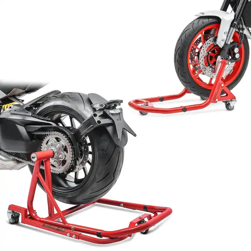 Premium Set Paddockstand voor en achter met motor mover compatibel met Ducati 748 95-04 rood MX1 ConStands