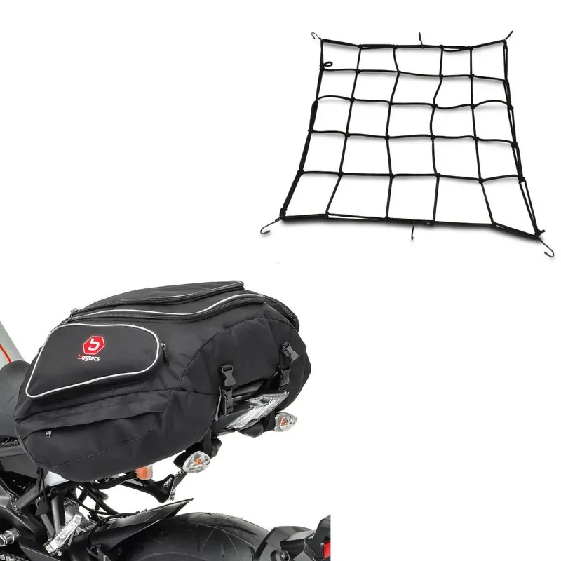 Actieprijs Set: Motorfiets Buddyseat tas X50 achterste zadeltas 50Ltr in + Bagagenet motorfiets universeel inzetbare