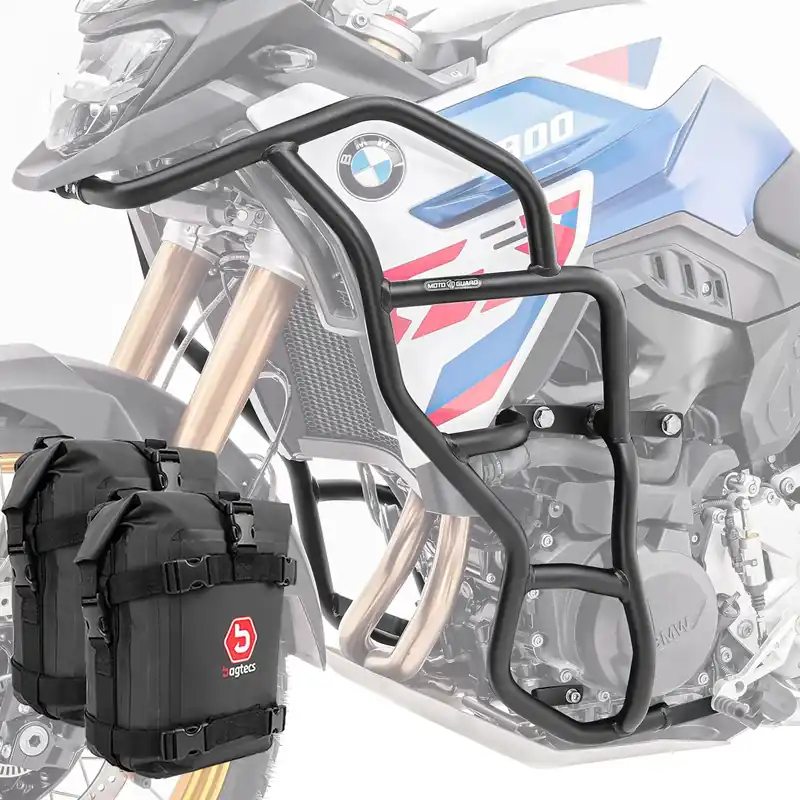 Gereduceerde Prijs Set Valbeugels + tassen voor BMW F 900 GS 24-26 Motoguard KT48 zwart