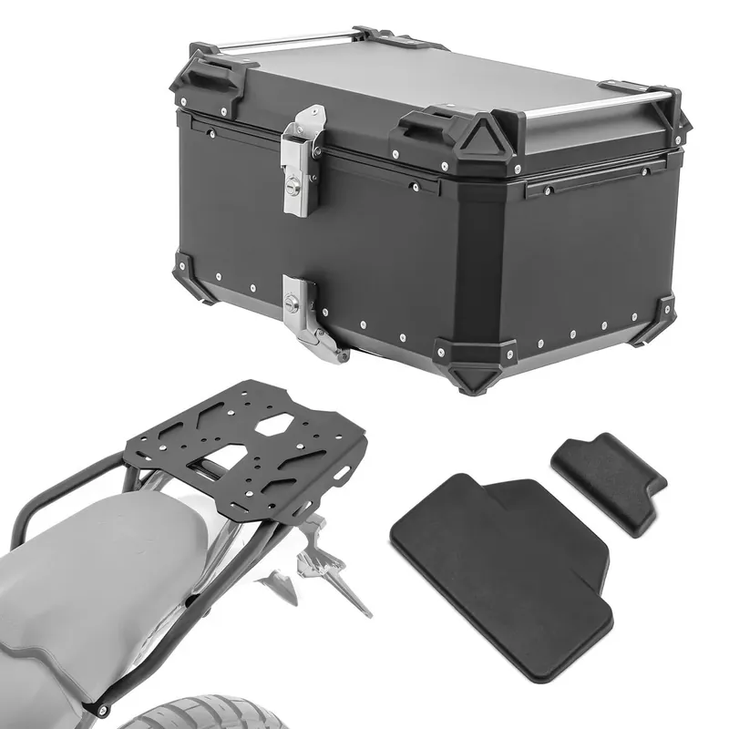 Koopje Set Aluminium Topkoffer + Drager voor Ducati DesertX 22-25 Topcase Bagtecs XB65 zwart + rugkussen