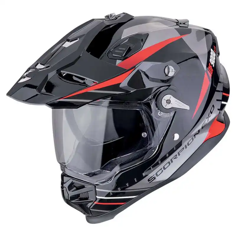 Beste Prijs Scorpion ADF-9000 AIR FEAT Adventure helm Zwart-Zilver-Rood XS