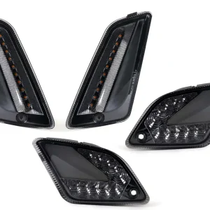 Knipperlicht Set voorkant+hinten Moto Nostra smoked (2014-2018) dynamisches LED Lauflicht, Dagrij verlichting voorkant + Positionslicht achter voor Vespa GT, GTL, GTV, GTS 125-300 Flitsaanbieding