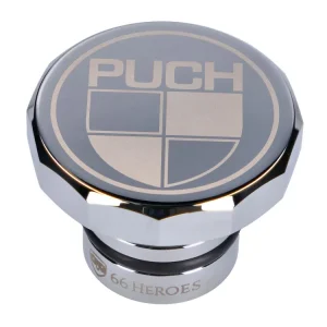 Tankdop 66Heroes Aluminium Chroom met Puch-Logo voor Puch Maxi S, N Fabrieksprijs