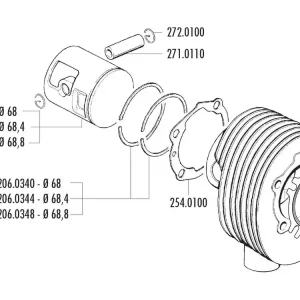 Laatste Kans Zuigerveer Polini 68mm voor Vespa 200 PE, PX