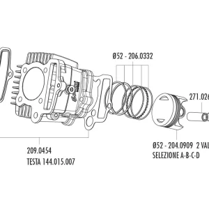Zuiger Kit Polini 87cc 52mm (B) voor Honda XR 50, Polini XP4T 50 Hoge Kwaliteit