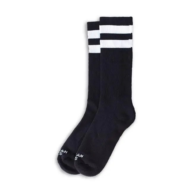 Shop Nu American Socks Mid High Back In Black I Double White Stripe