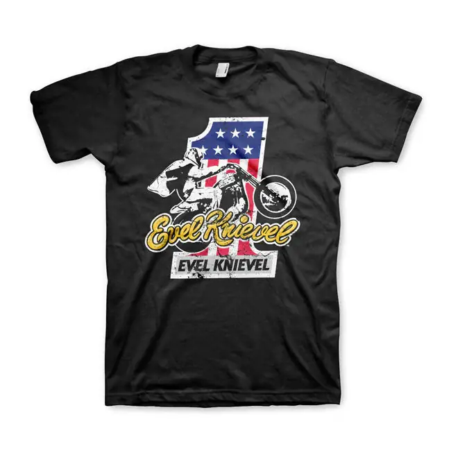 Evel Knievel Nr.1 T-Shirt Zwart S Speciale Aanbieding