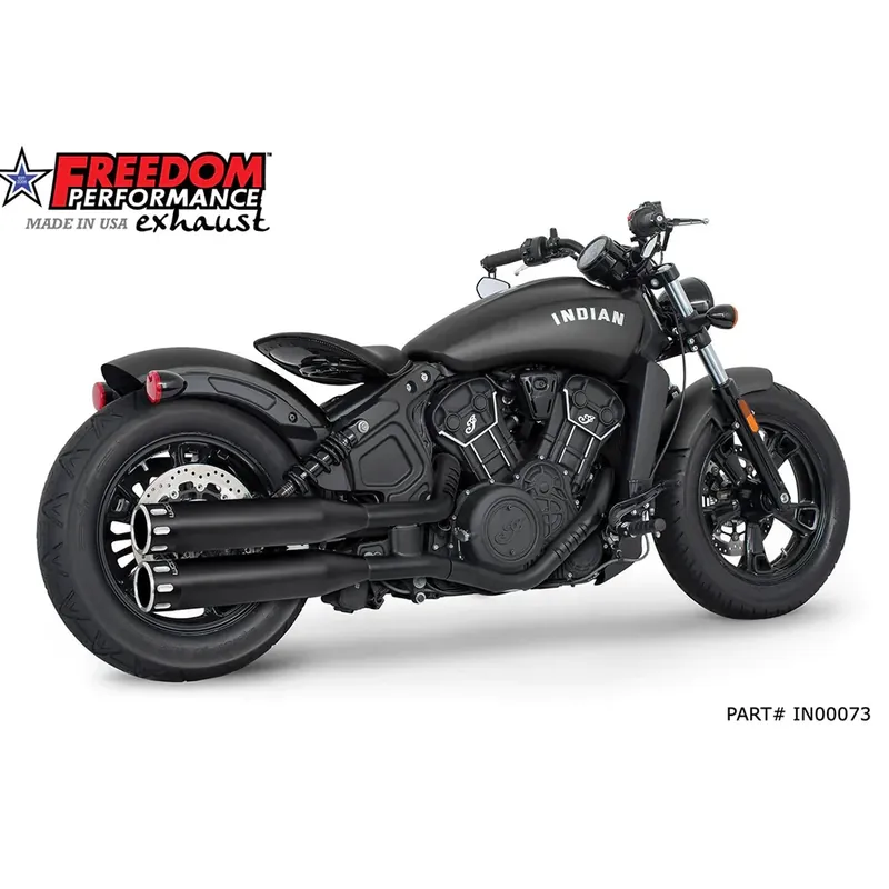Freedom Performance 4" Slip-On Geluiddempers voor Indian 14-24 Scout / Black / Black Eagle End Caps Gecertificeerd