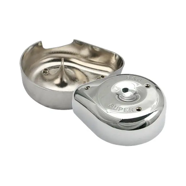Direct Verzonden S&S ingekeepte druppelafdekking voor S&S Super E/G carburateurs All Shovel with 5 gallon tanks +.075" stroker cylinders and Super E/G caburetors / Chrome