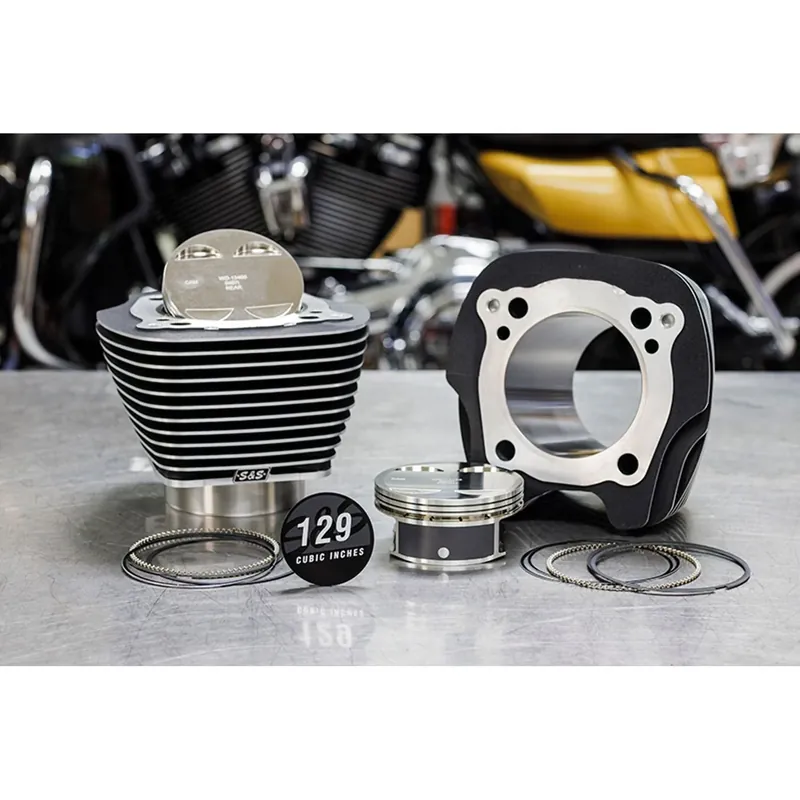 S&S 129" grote boring kit voor Harley Milwaukee Acht 17-23 Touring with 107" engine / Wrinkle Black / Highlighted Fins Nieuw