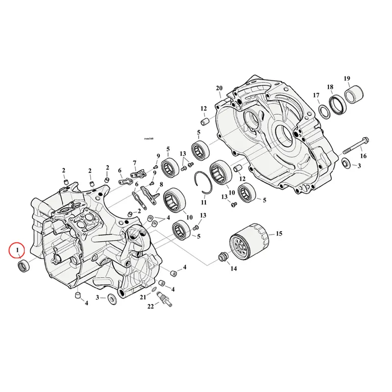 Nieuw Carter-onderdelendiagram met tekening voor Harley Milwaukee Eight Softail 1) 17-23 M8. S&S Needle bearing. camshaft. Replaces OEM 9215