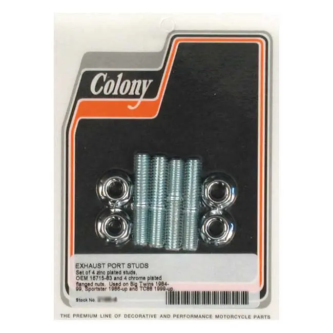 Colony Uitlaatbout- & moerenset voor Harley 84-25 Big Twin (Replaces OEM 16715-83 / 10900015 & 7593) Koop Vandaag