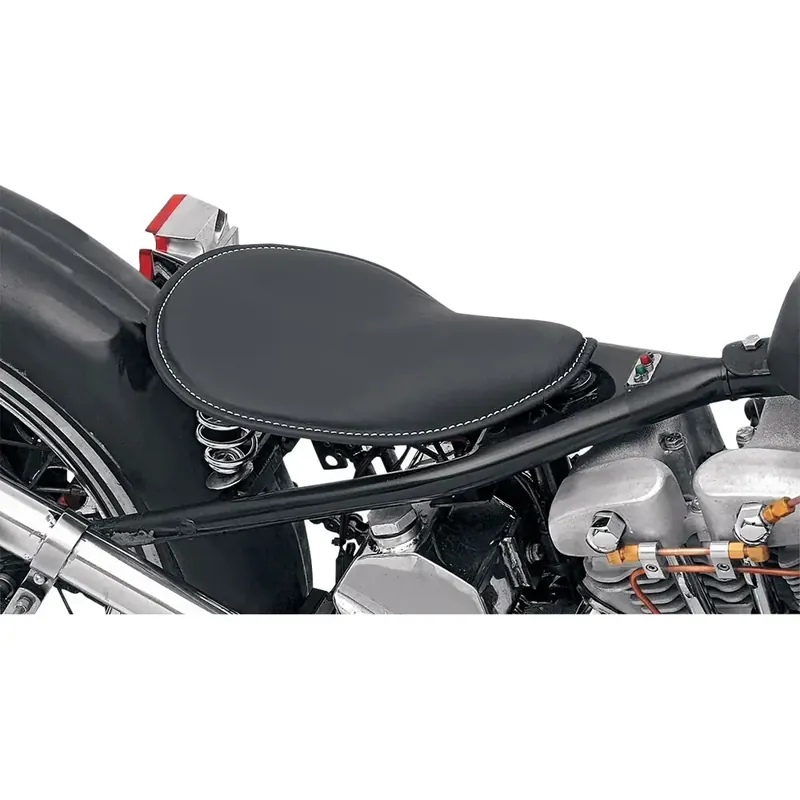 Drag Specialties Kleine, lage solo-motorfietszadel met veren Black / White Must-Have
