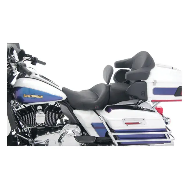Direct Verzonden Mustang Super Touring 2-zitsbank met verwarming en rugleuning voor Harley 08-25 Touring (excl. 23-25 CVO; 24-25 Road Glide / Street Glide)